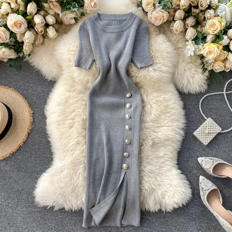 Vestidos sólidos vintage ajustado sexy de punto elástico