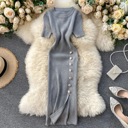 Vestidos sólidos vintage ajustado sexy de punto elástico