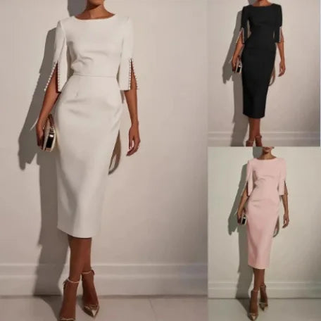 Vestido de moda, cómodo, de oficina, de color liso, ajustado y elegante