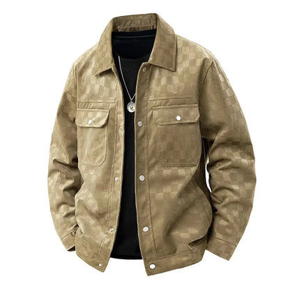 Chaqueta de gamuza a cuadros para hombre, estilo retro americano