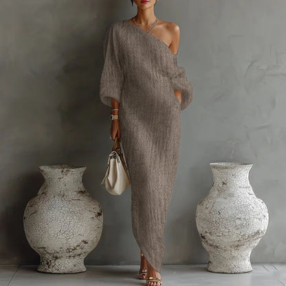 Vestido maxi sexy de manga larga con un solo hombro
