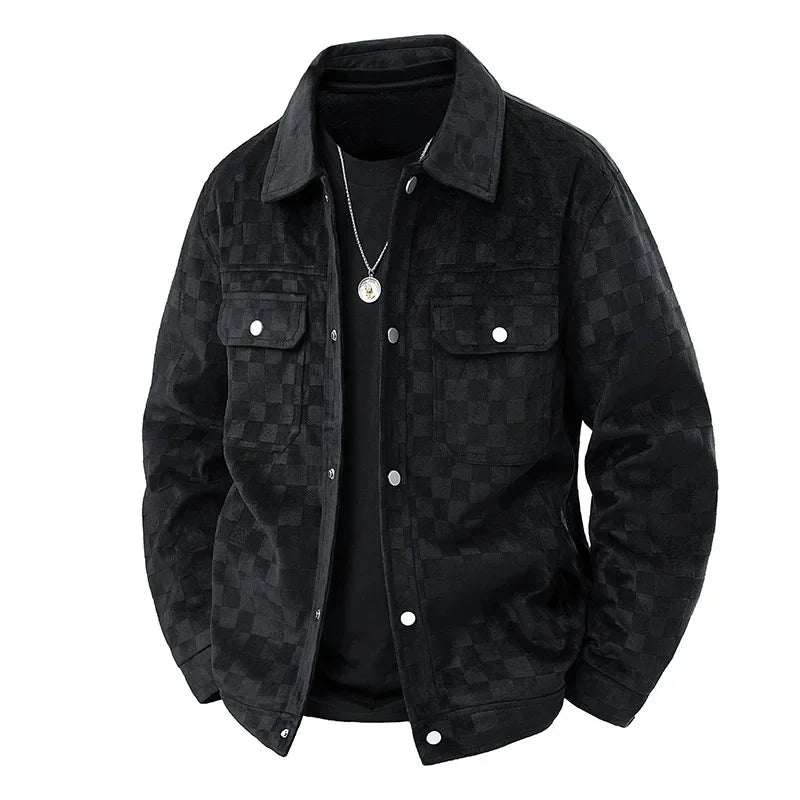 Chaqueta de gamuza a cuadros para hombre, estilo retro americano
