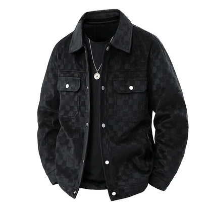 Chaqueta de gamuza a cuadros para hombre, estilo retro americano