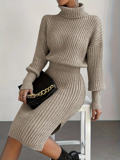 Vestido jersey de punto con cuello alto de moda