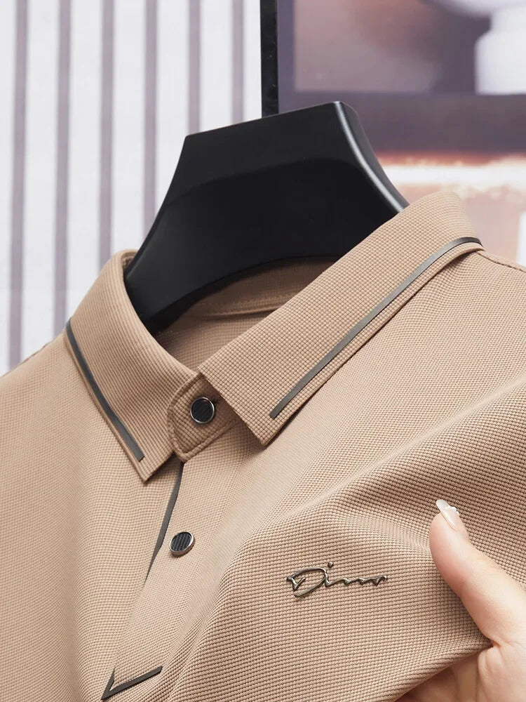 Polo para hombre, sin costuras, de primera calidad, de lujo, tejido fresco
