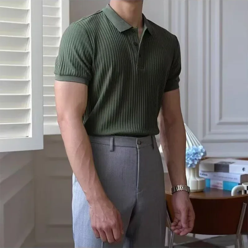 Polo de punto de rayas verticales para hombre
