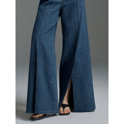 Pantalón vaquero retro para mujer, recto, con abertura, cintura alta