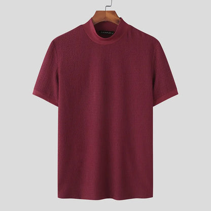 Camiseta ajustada de moda, con textura de punto, cuello alto,