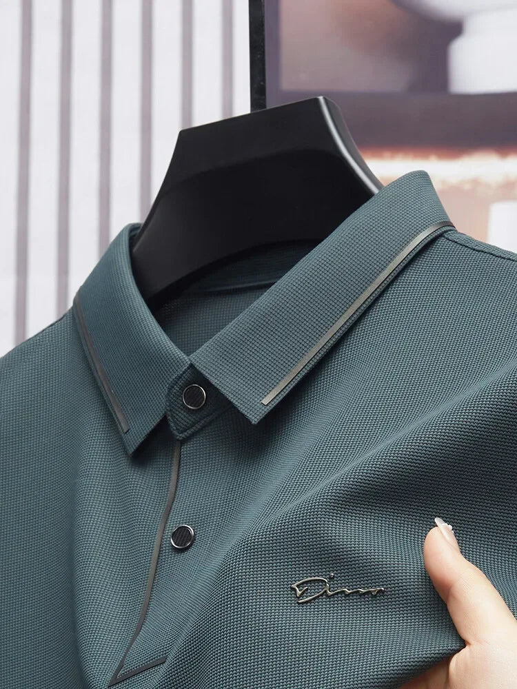 Polo para hombre, sin costuras, de primera calidad, de lujo, tejido fresco