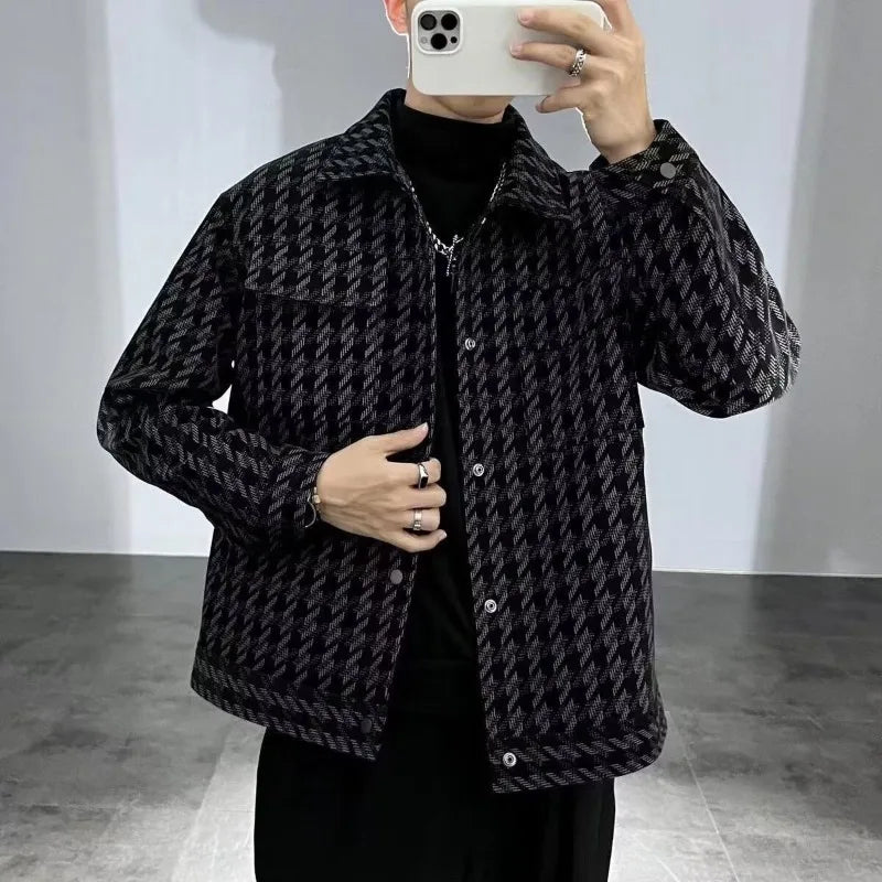 Chaqueta para hombre con estampado de pata de gallo, térmica, acolchada de algodón