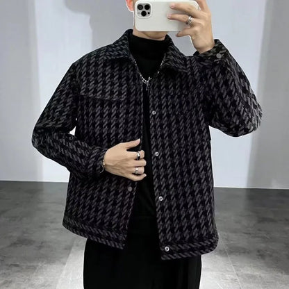 Chaqueta para hombre con estampado de pata de gallo, térmica, acolchada de algodón