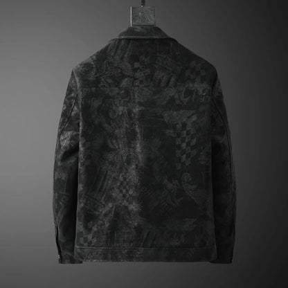 Chaqueta de cuero sintético con solapa para hombre, corta, informal, con estampado