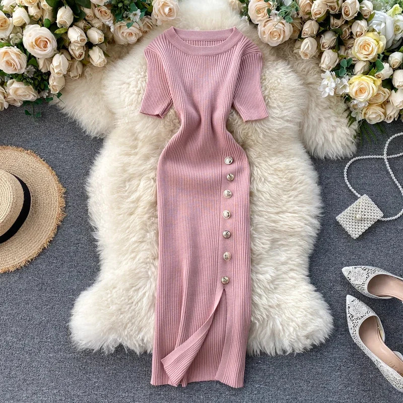 Vestidos sólidos vintage ajustado sexy de punto elástico