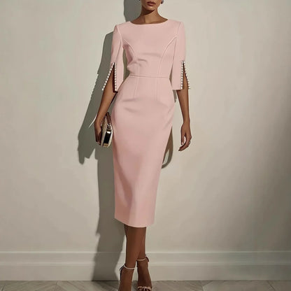 Vestido de moda, cómodo, de oficina, de color liso, ajustado y elegante