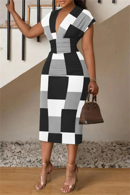 Vestido estampado sexy para mujer, con escote en V