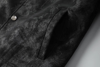 Chaqueta de cuero sintético con solapa para hombre, corta, informal, con estampado