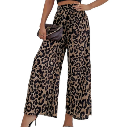 Pantalones anchos con cintura elástica y estampado de leopardo