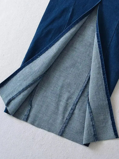 Vestidos vaqueros largos azules con tirantes y escote en U
