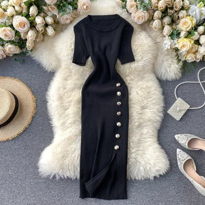 Vestidos sólidos vintage ajustado sexy de punto elástico
