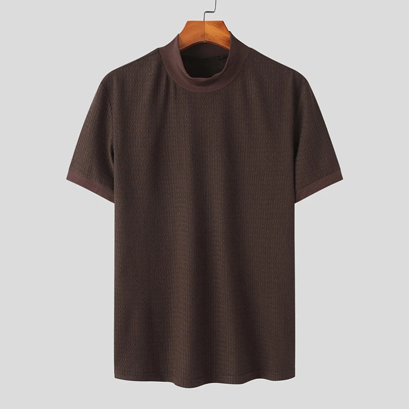 Camiseta ajustada de moda, con textura de punto, cuello alto,