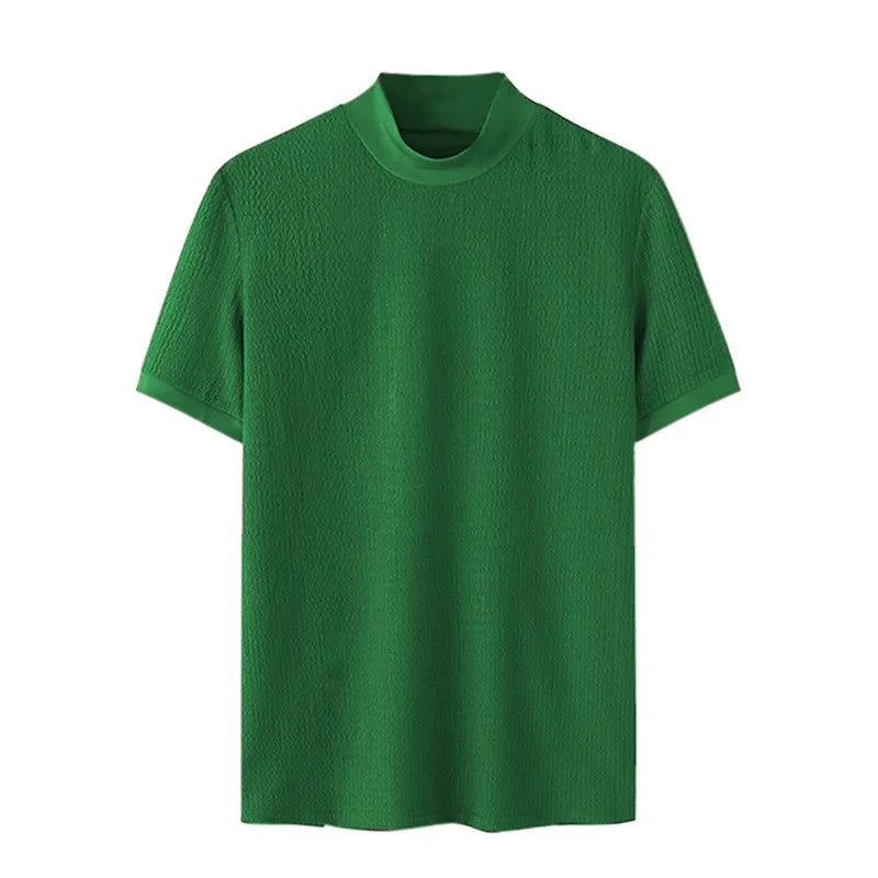 Camiseta ajustada de moda, con textura de punto, cuello alto,