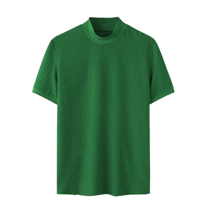 Camiseta ajustada de moda, con textura de punto, cuello alto,