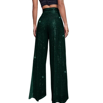 Pantalones acampanados de cintura alta con lentejuelas brillantes para mujer