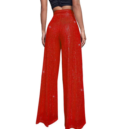 Pantalones acampanados de cintura alta con lentejuelas brillantes para mujer