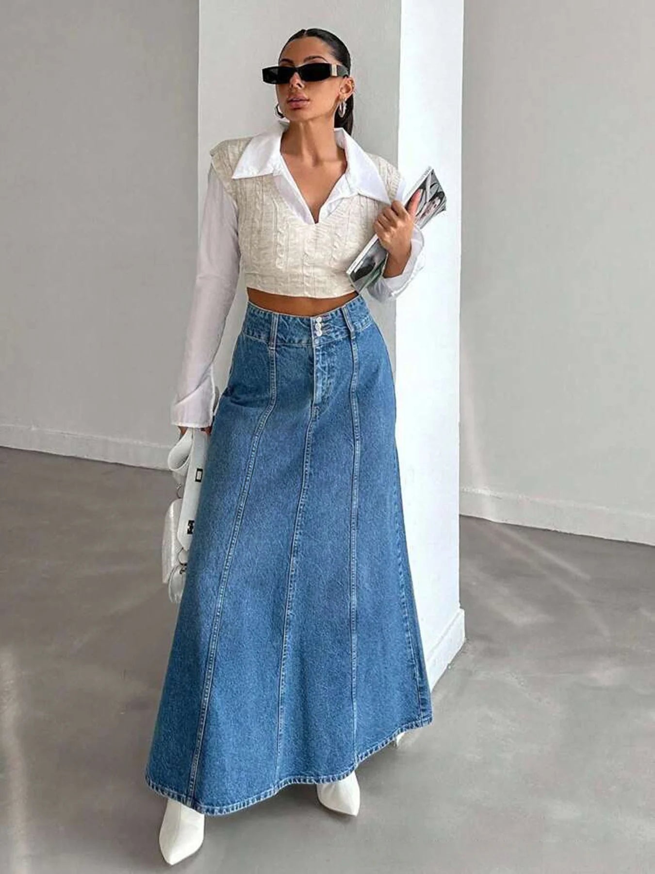 Falda vaquera midi larga para mujer, Ideal para diversas ocasiones