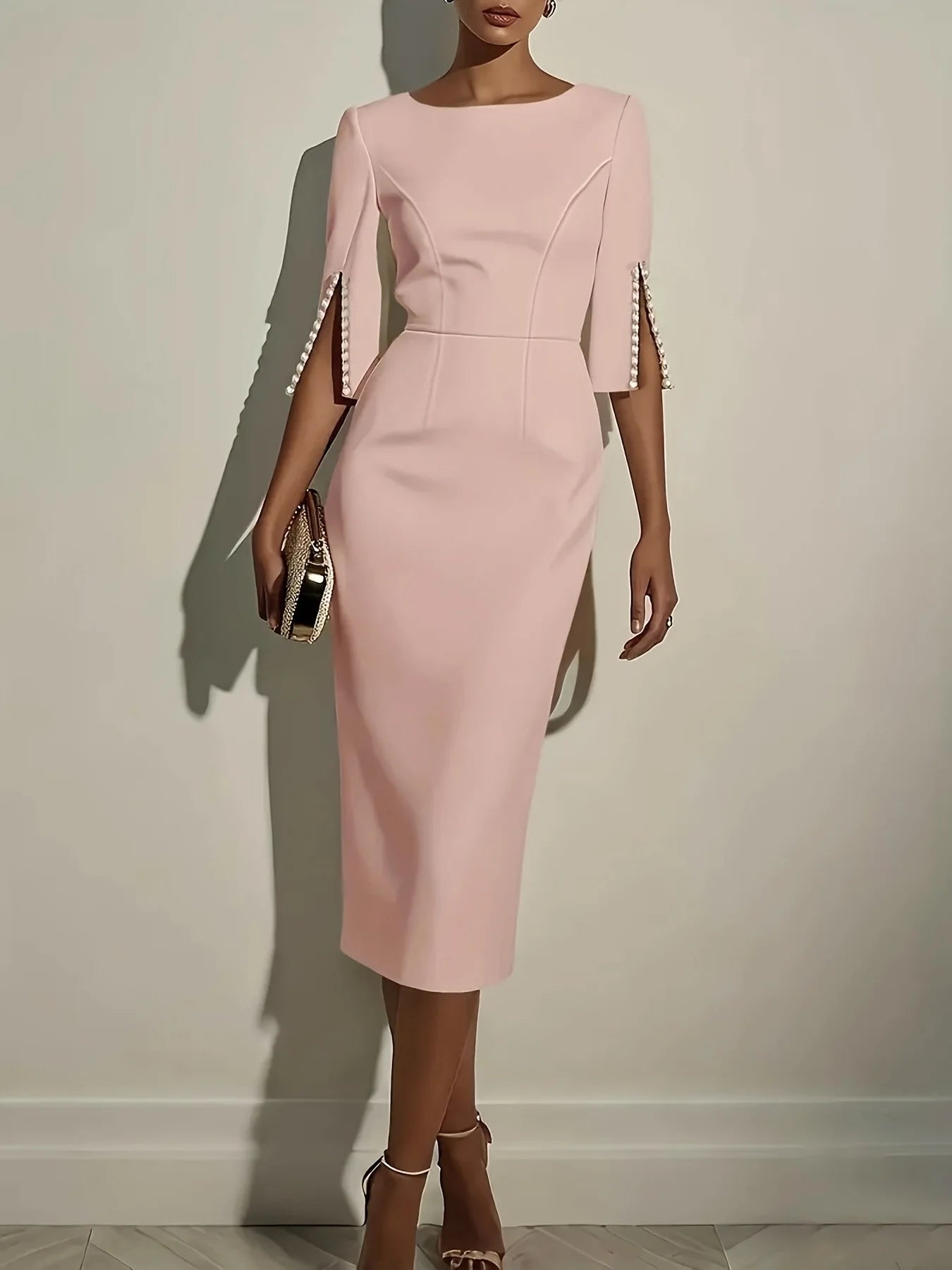 Vestido de moda, cómodo, de oficina, de color liso, ajustado y elegante