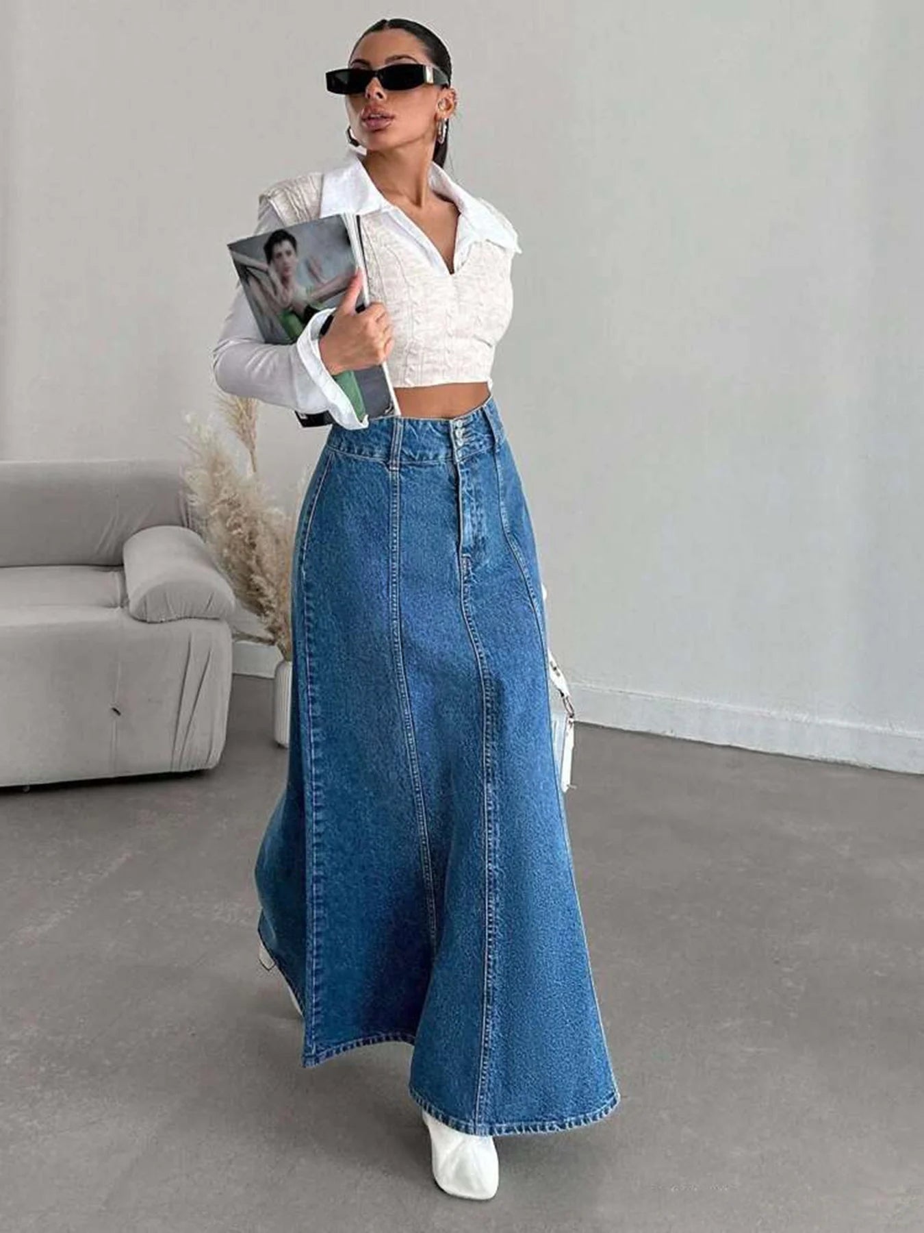 Falda vaquera midi larga para mujer, Ideal para diversas ocasiones