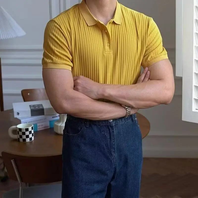 Polo de punto de rayas verticales para hombre