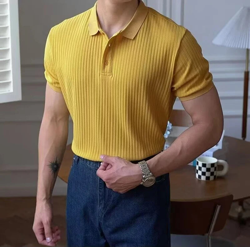 Polo de punto de rayas verticales para hombre