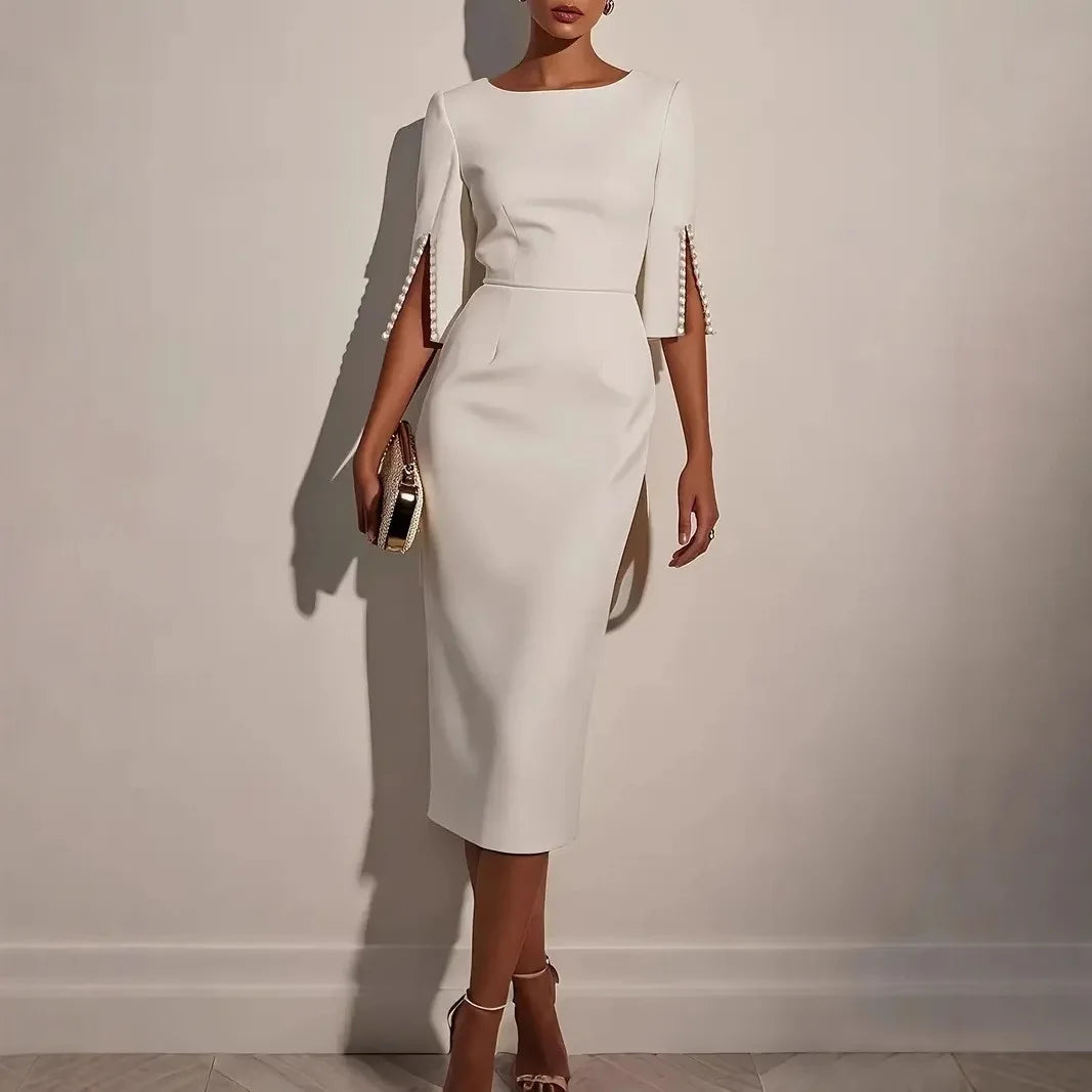 Vestido de moda, cómodo, de oficina, de color liso, ajustado y elegante