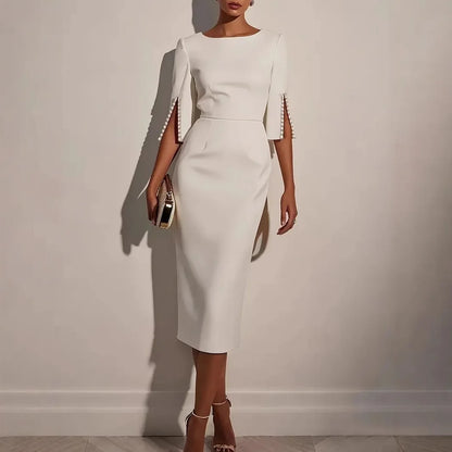 Vestido de moda, cómodo, de oficina, de color liso, ajustado y elegante