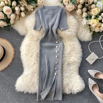 Vestidos sólidos vintage ajustado sexy de punto elástico