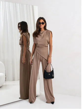 Elegante conjunto de dos piezas para mujer de verano con pantalones anchos