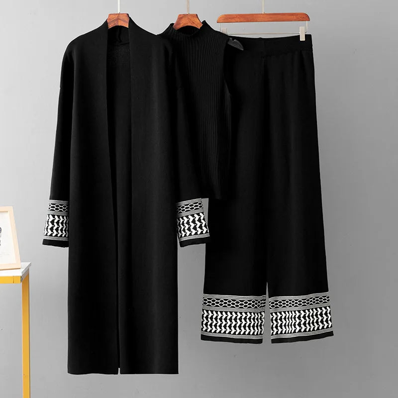Conjunto de 3 piezas, cárdigan, chaleco, pantalones, prendas de punto