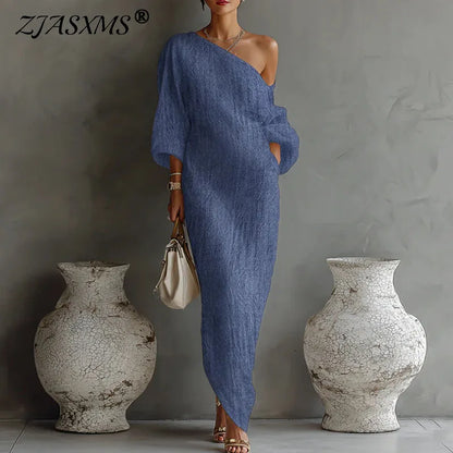 Vestido maxi sexy de manga larga con un solo hombro