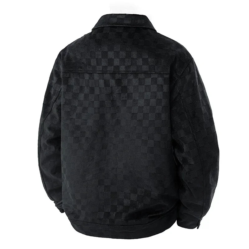 Chaqueta de gamuza a cuadros para hombre, estilo retro americano
