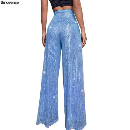 Pantalones acampanados de cintura alta con lentejuelas brillantes para mujer