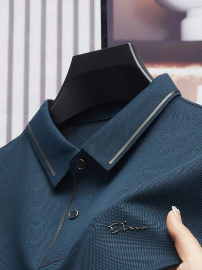 Polo para hombre, sin costuras, de primera calidad, de lujo, tejido fresco