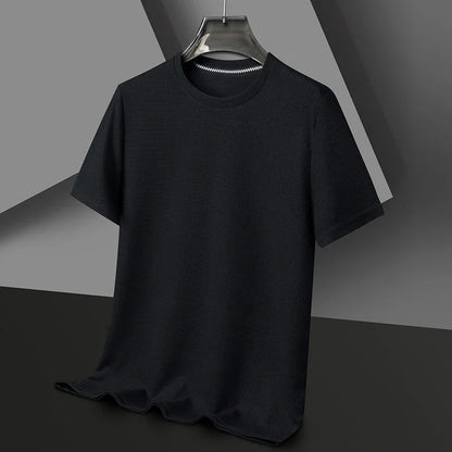 Polo liso tipo gofre de manga corta con cuello redondo para hombre