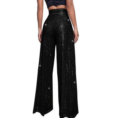Pantalones acampanados de cintura alta con lentejuelas brillantes para mujer
