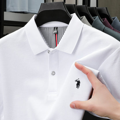Polo de lujo de manga corta para hombre, 100% algodón puro