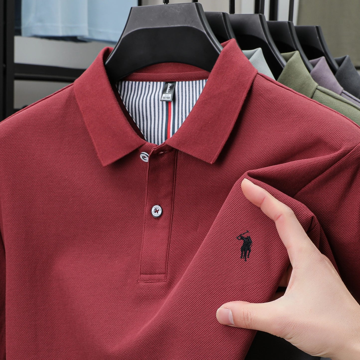 Polo de lujo de manga corta para hombre, 100% algodón puro