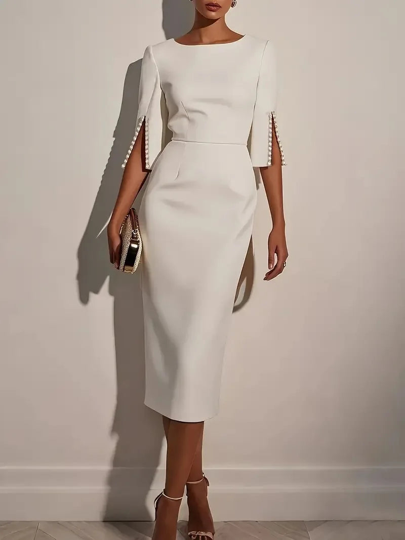 Vestido de moda, cómodo, de oficina, de color liso, ajustado y elegante