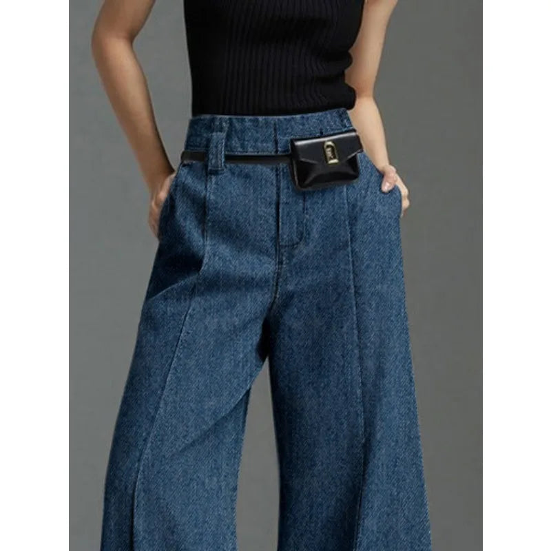 Pantalón vaquero retro para mujer, recto, con abertura, cintura alta