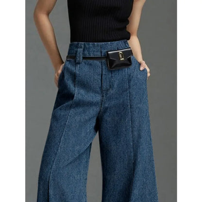 Pantalón vaquero retro para mujer, recto, con abertura, cintura alta