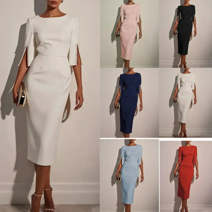 Vestido de moda, cómodo, de oficina, de color liso, ajustado y elegante